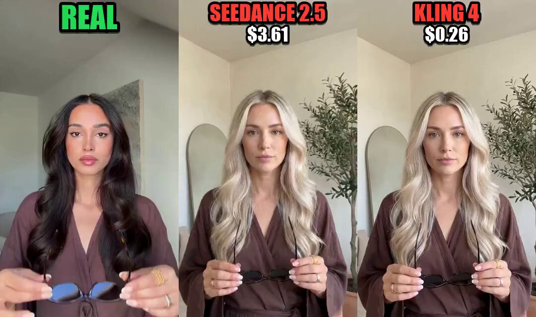 实测：同一 TikTok 参考下可灵 4.0 比 Seedance 2.5 便宜 14 倍且更还原