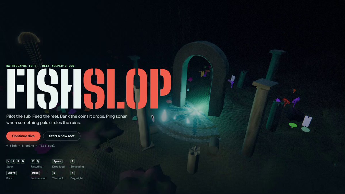 Opus 5.5 builds a browser 3D diving game with zero asset files