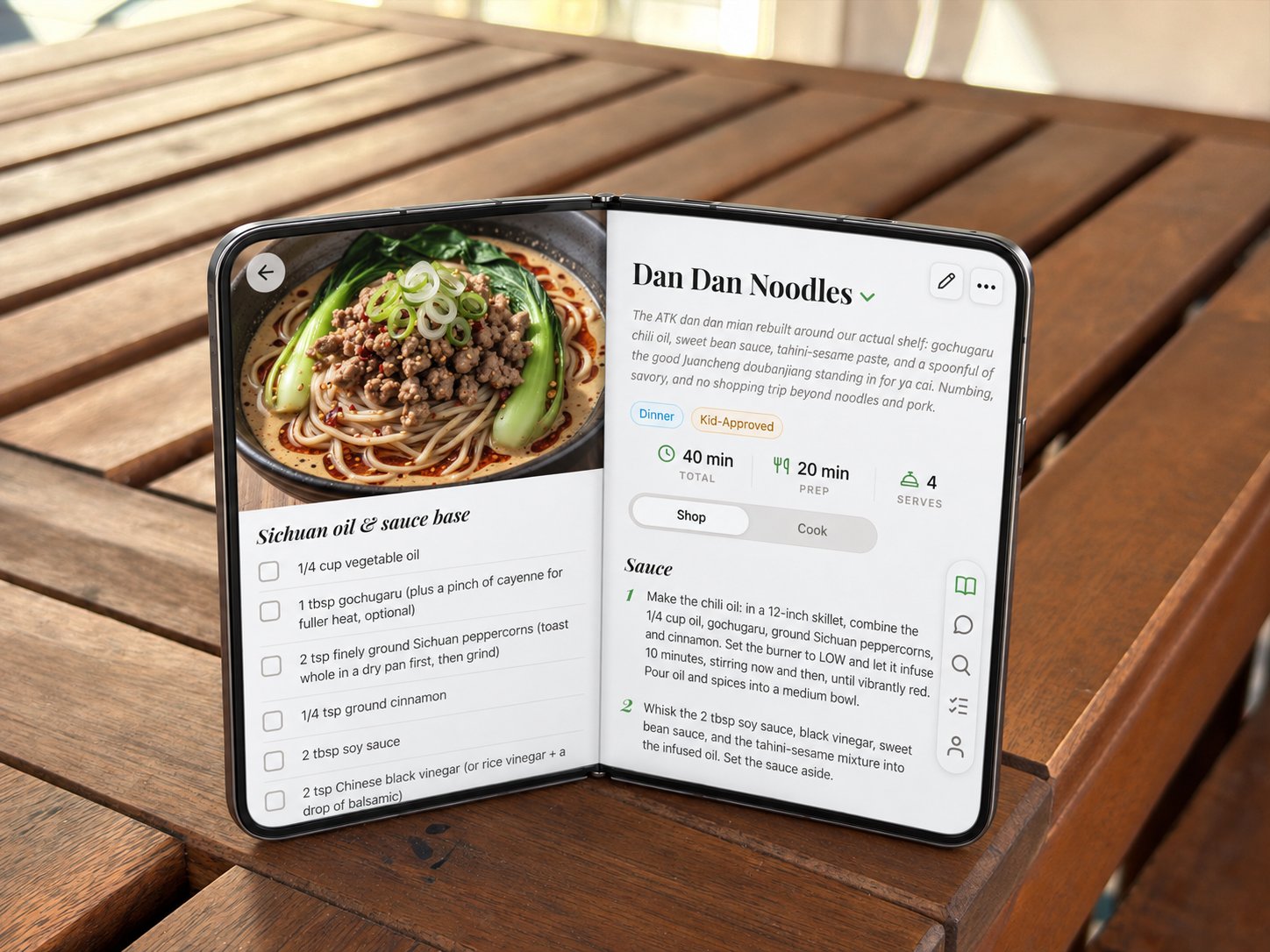 GPT Image 2.5 renders an app on a fake iPhone Duo in open-book pose (image 2 of 2)