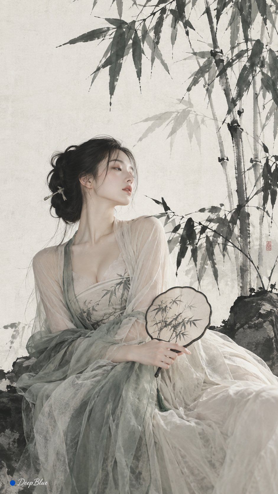 GPT Image 2.5 makes an ink-wash bamboo poster in an Eastern minimalist style (image 1 of 4)