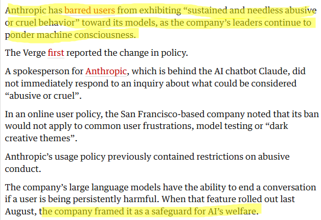 Anthropic's updated policy can ban users for being mean to Claude, poster says