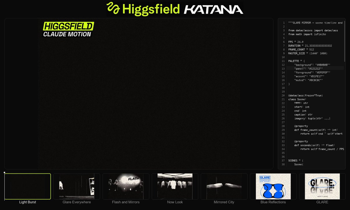 Higgsfield Katana 一次完成代码化剪辑与动效