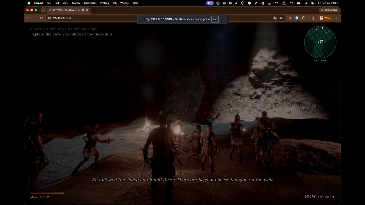 Opus 5.5 builds a playable Odyssey Cyclops cave game