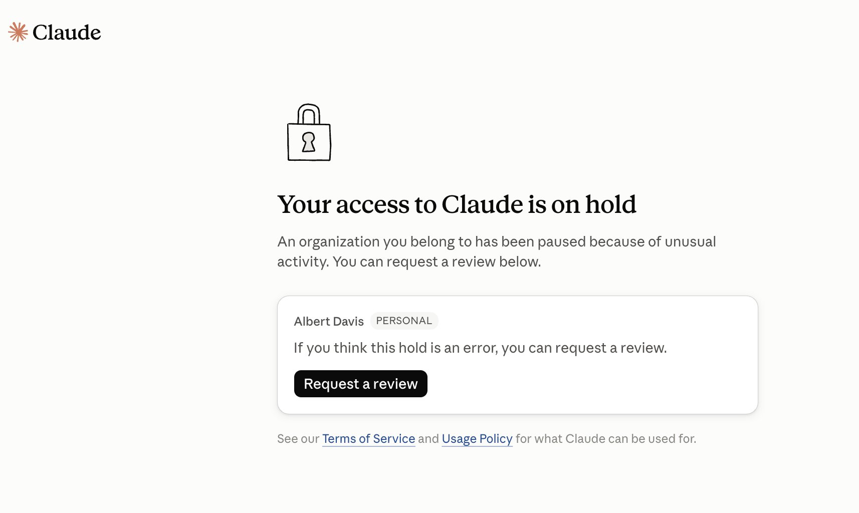 User posts screenshot saying Claude account was banned