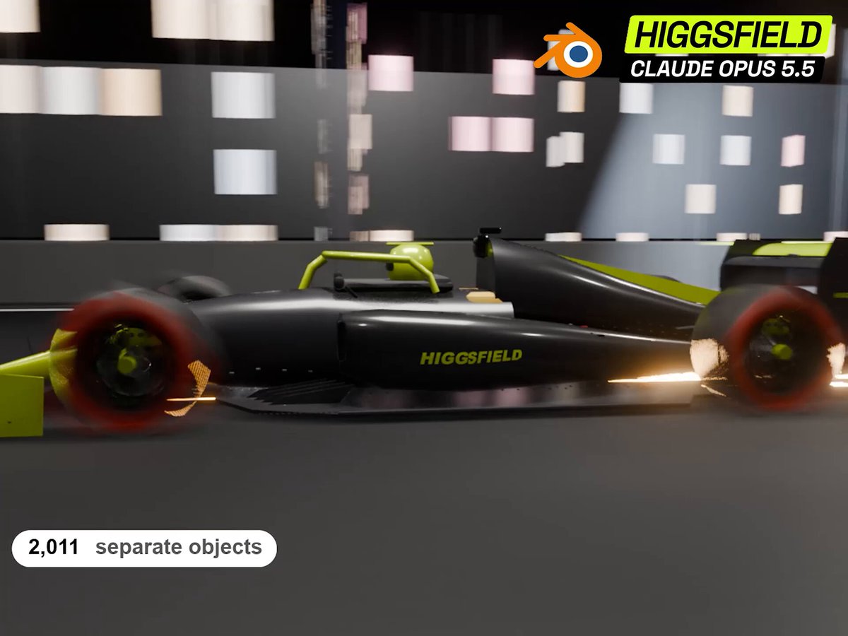 Higgsfield 展示 Claude Opus 5.5 驱动的 Blender 3D 建模