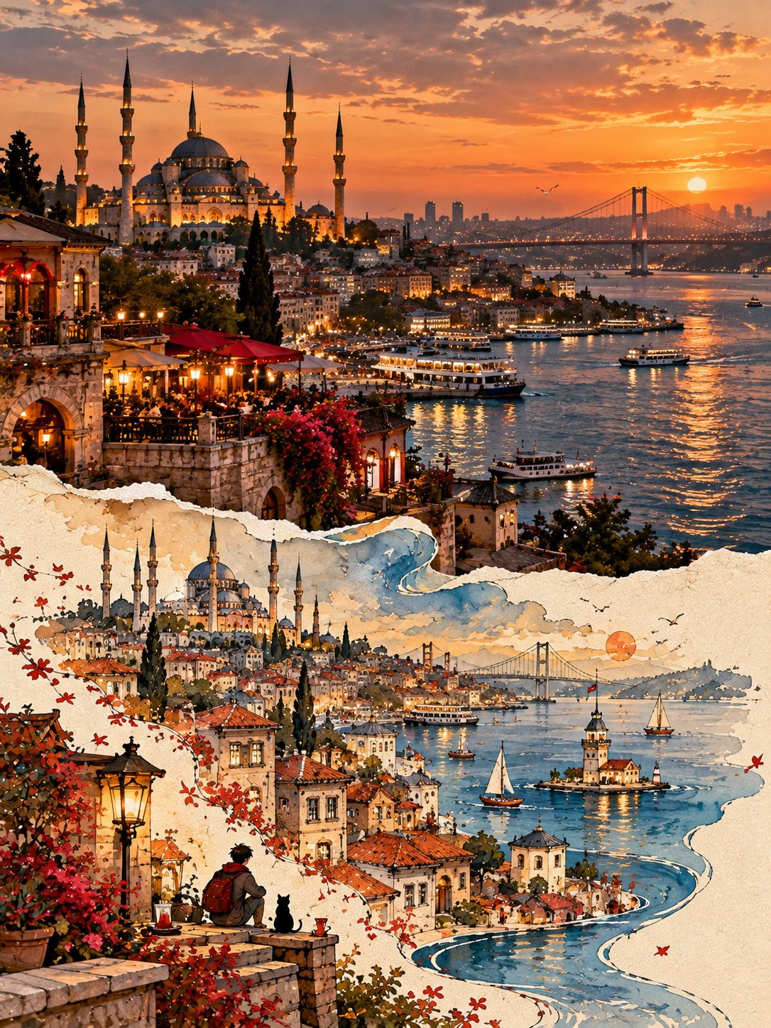 GPT Image 2.5 prompt turns a photo into a paper-collage second world (image 2 of 4)