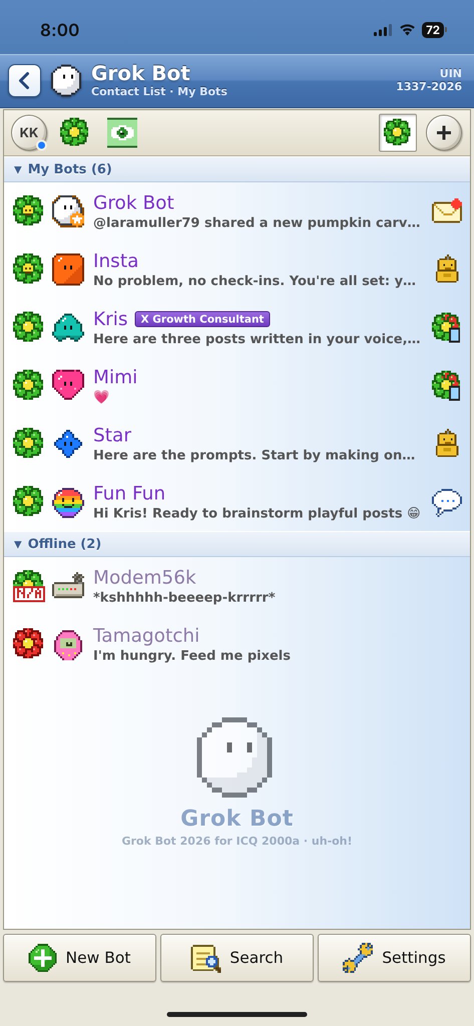 设计师把 Grok Bot 重做成 2001 年 ICQ 界面