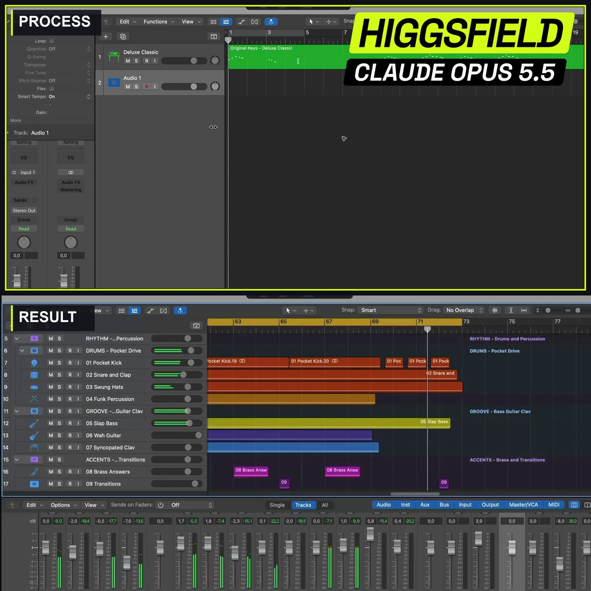 Claude Opus 5.5 用 Higgsfield 在 Logic Pro 里做 phonk 音乐