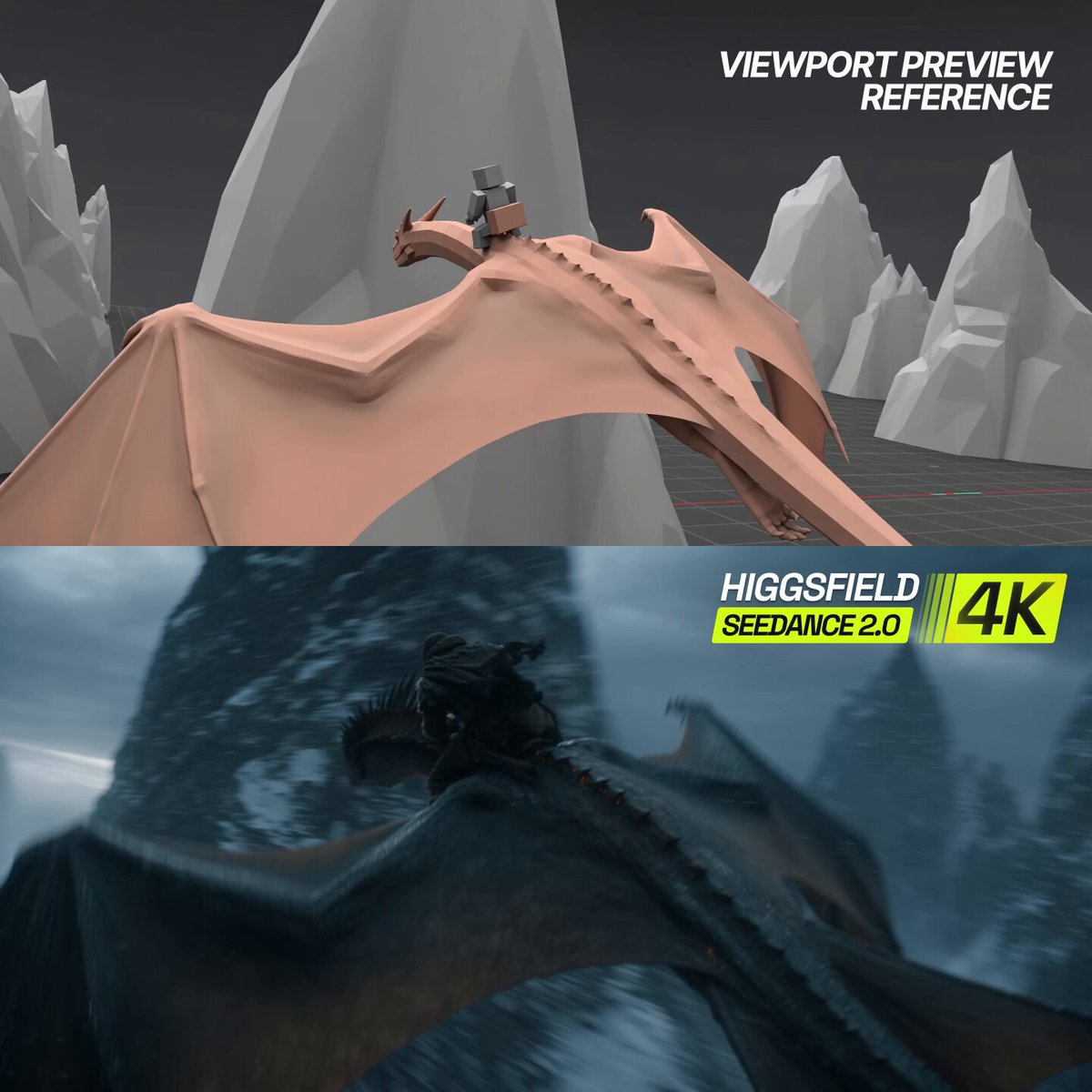 Higgsfield 展示 Viewport 预览参考与 Seedance 2.0 4K