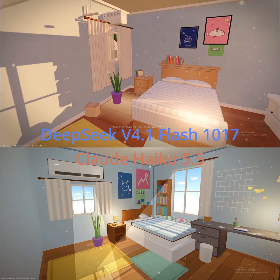 DeepSeek V4.1 Flash 对比 Haiku 5.5：JS 房间建模细节胜出