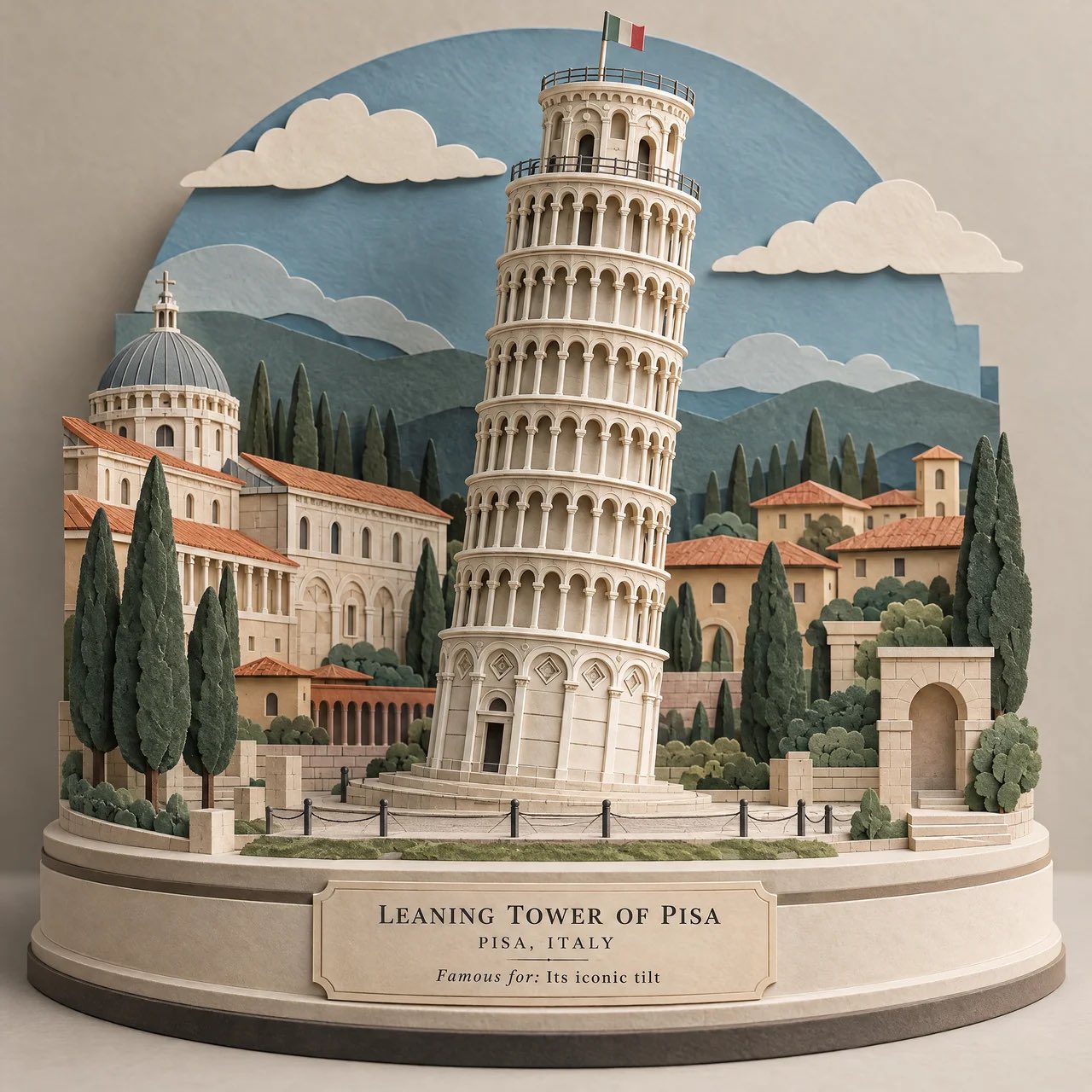 GPT Image 2.5 prompt: layered paper-cut architecture model