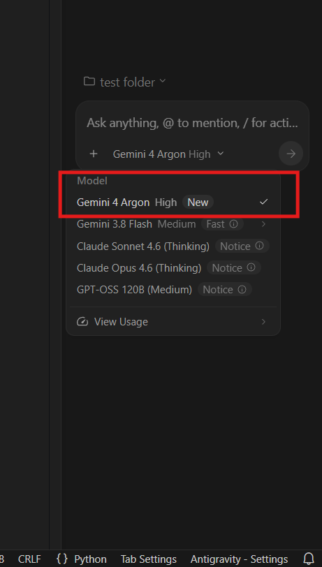 Gemini 4 Argon 现身 Antigravity IDE 模型选择器