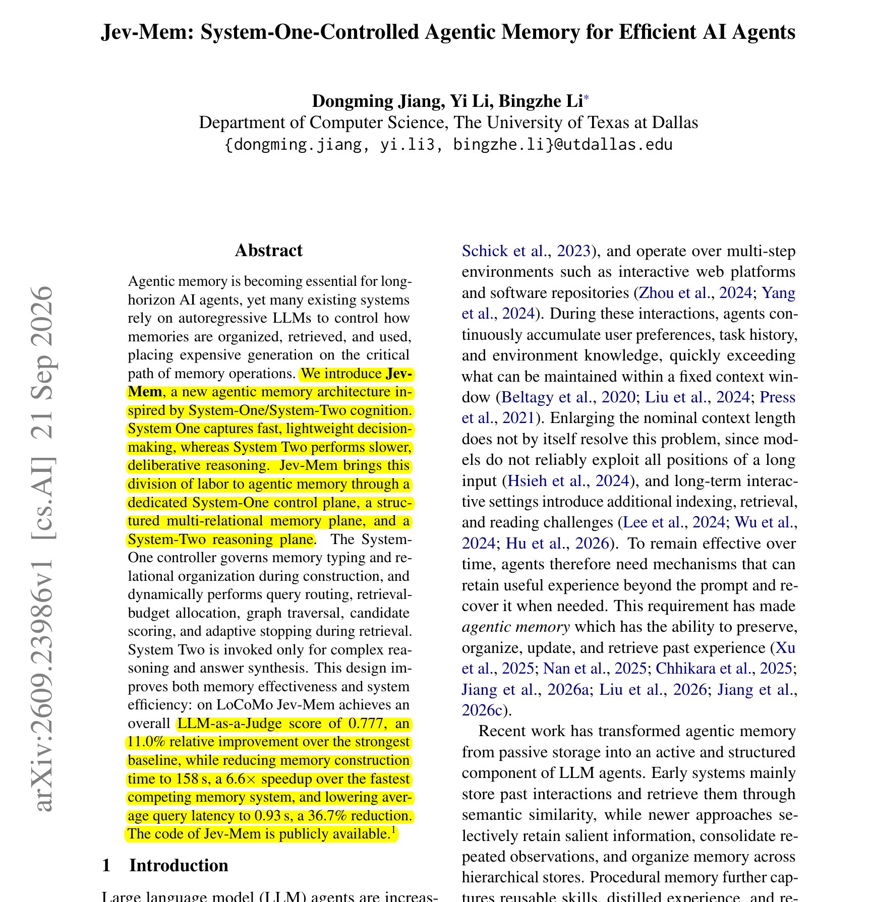 Jev-Mem:小决策交给打分器,记忆构建快 6.6 倍