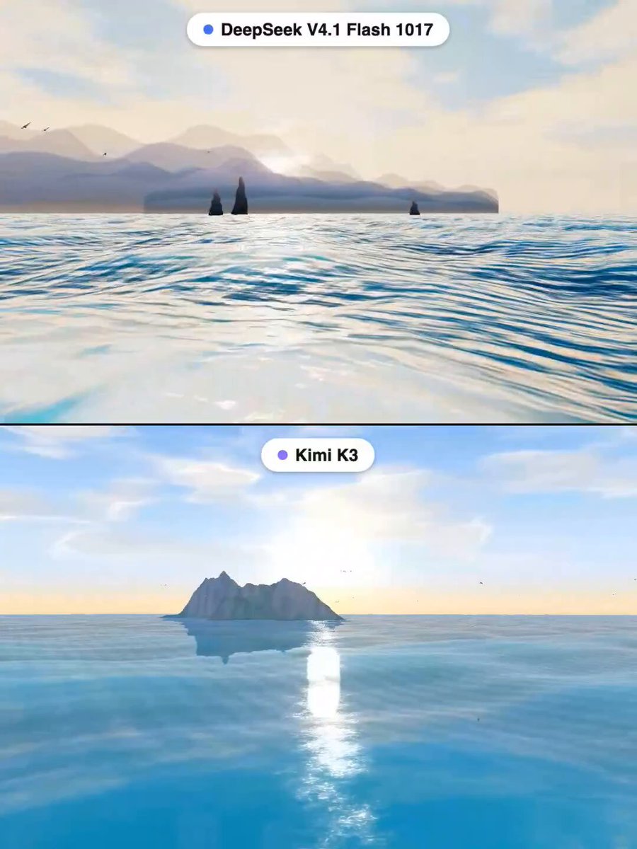鲸鱼出水测试：V4.1 Flash 1017 前端 3D 不及 Opus 5 与 Kimi K3