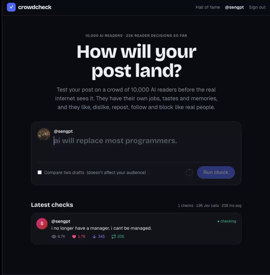 Crowd Check：1 万 AI 读者预判你的推文