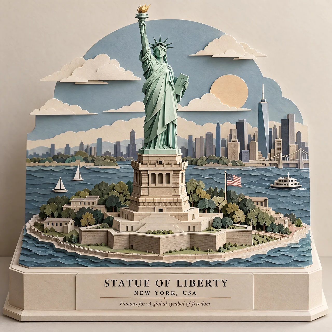 GPT Image 2.5 prompt: layered paper-cut architecture model (image 2 of 4)