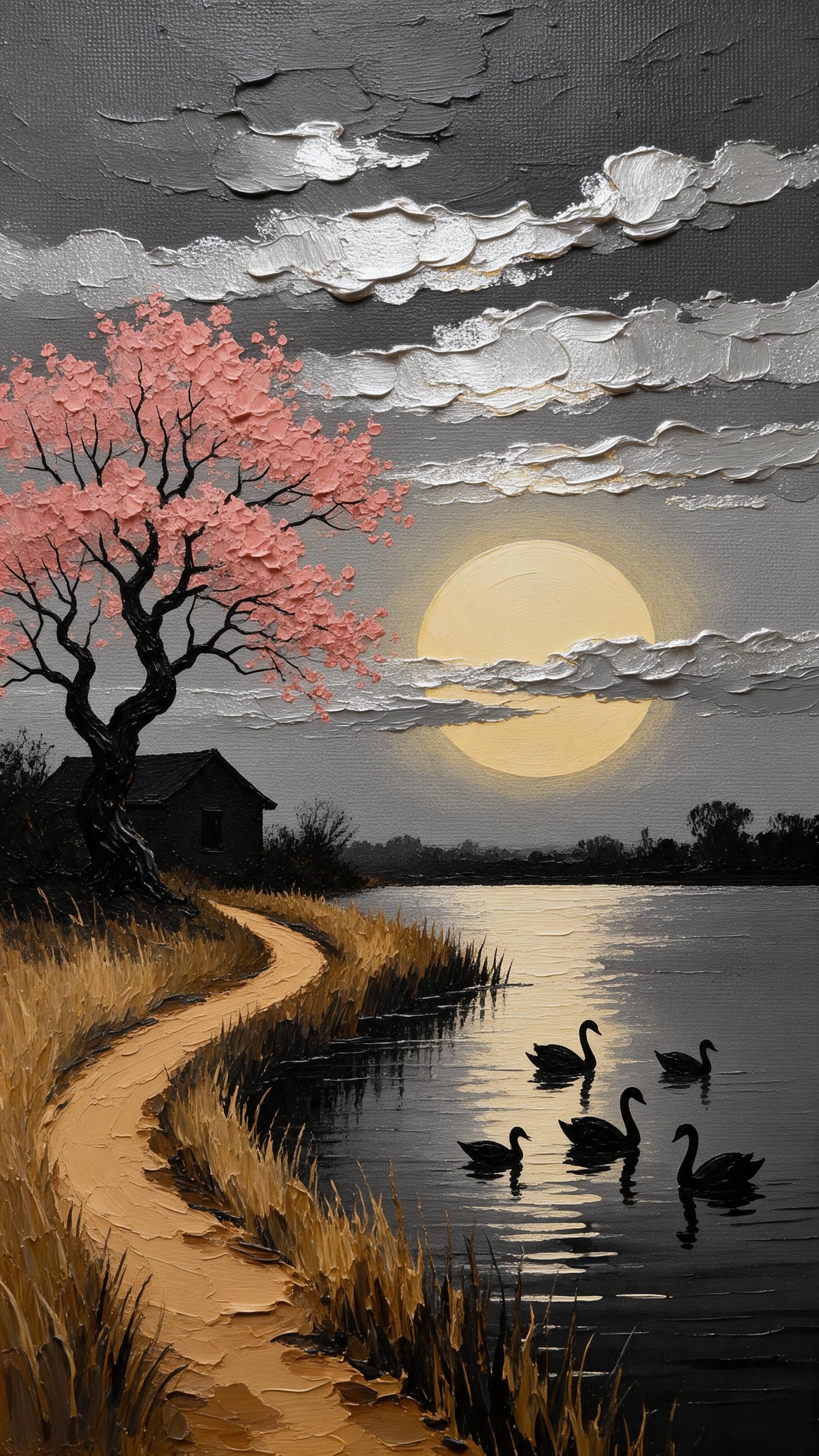 Thick impasto oil-painting lake scene made with GPT Image 2.5, Nano Banana 2.1 and Seedream, then animated (image 1 of 2)