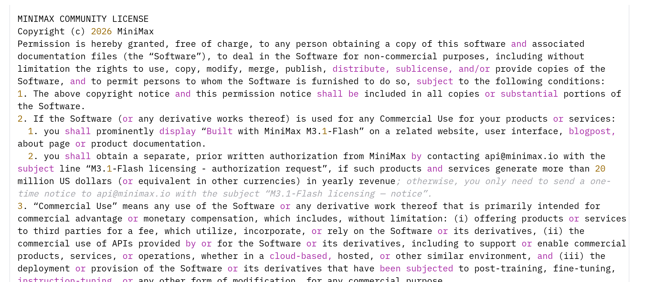 MiniMax M3.1 Flash weights on Hugging Face: ~428B params, 252GB, commercial strings attached (image 2 of 4)