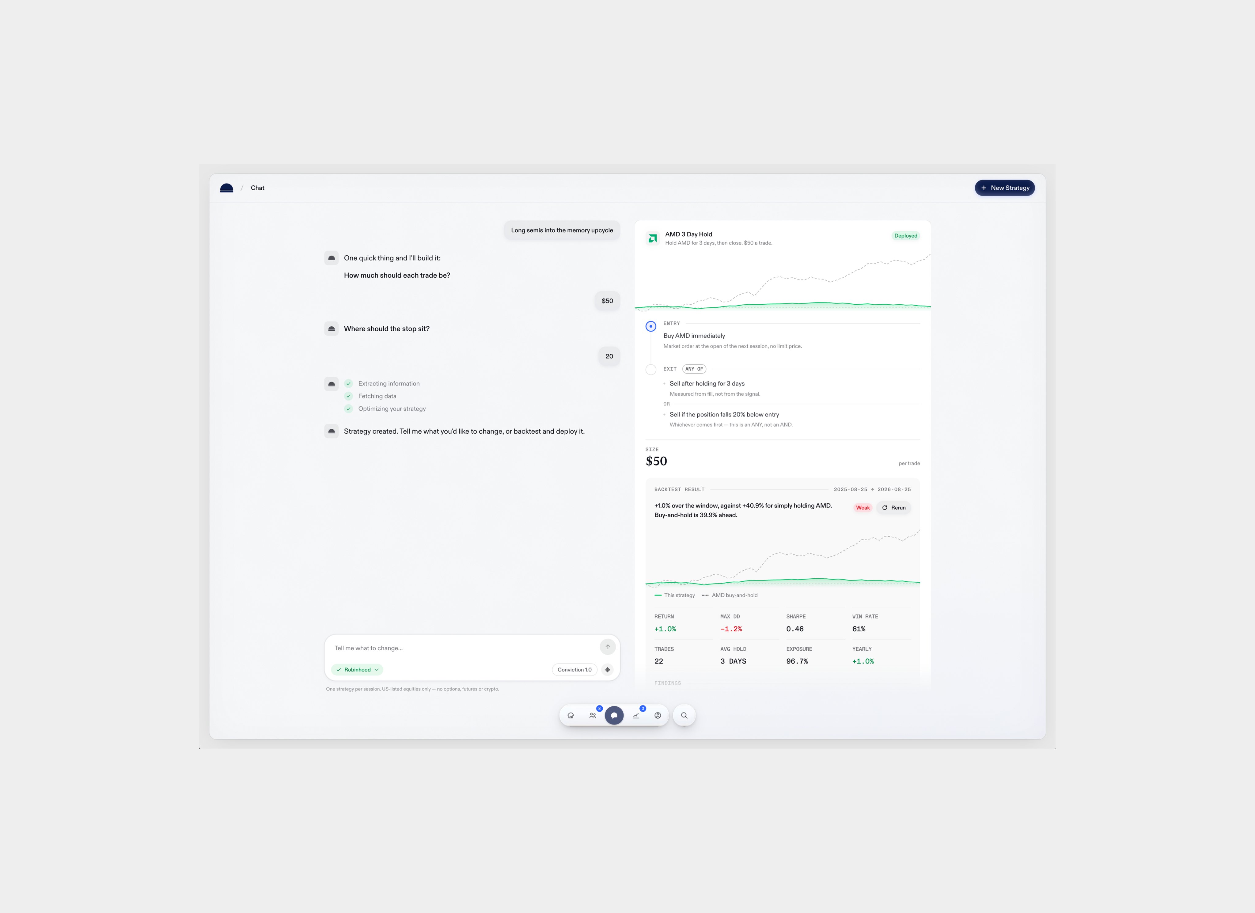 Conviction launches: describe a trading idea in natural language and deploy an agent (image 2 of 4)