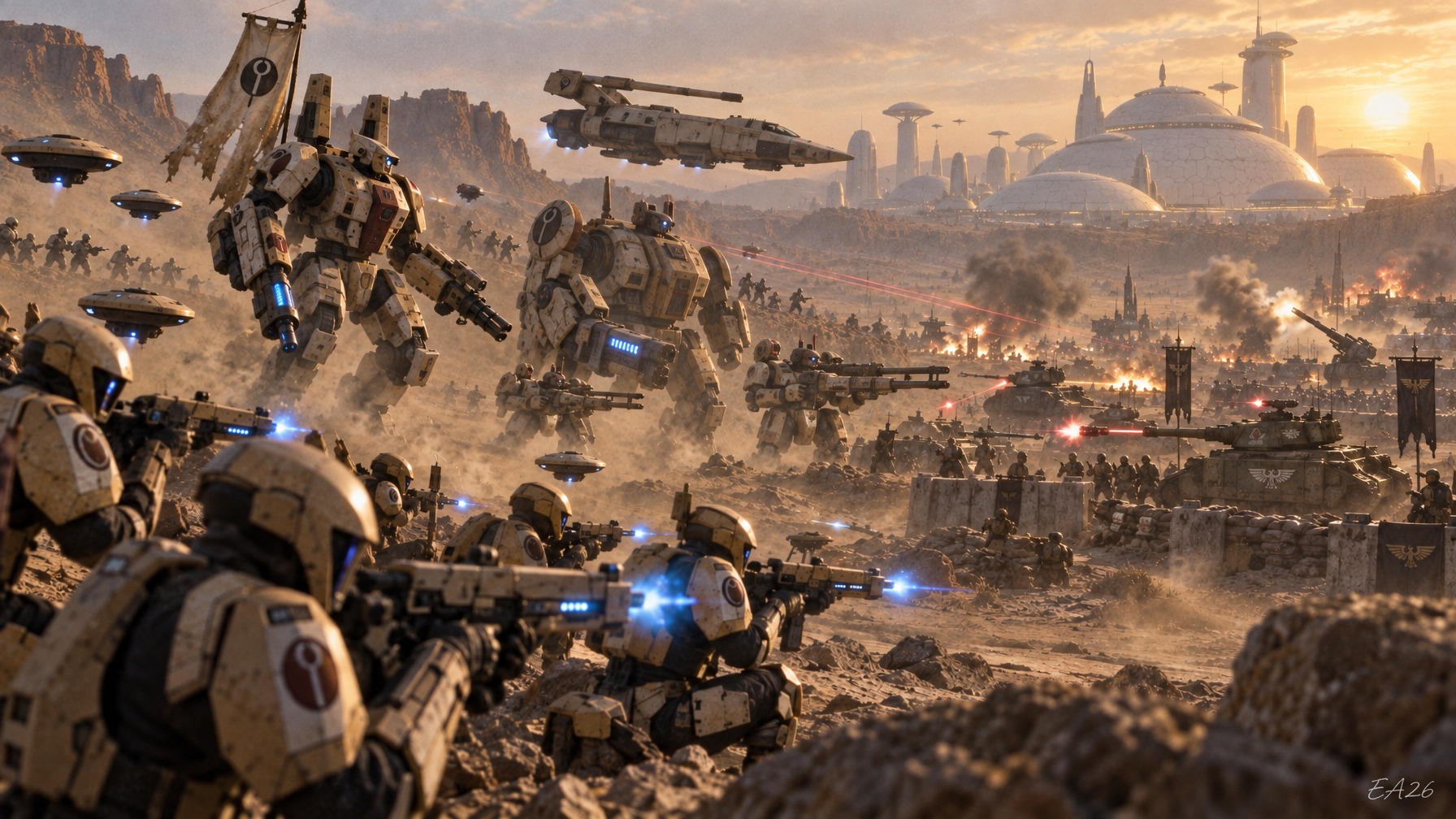 GPT Image 2.5 renders Warhammer 40K T'au battle scene