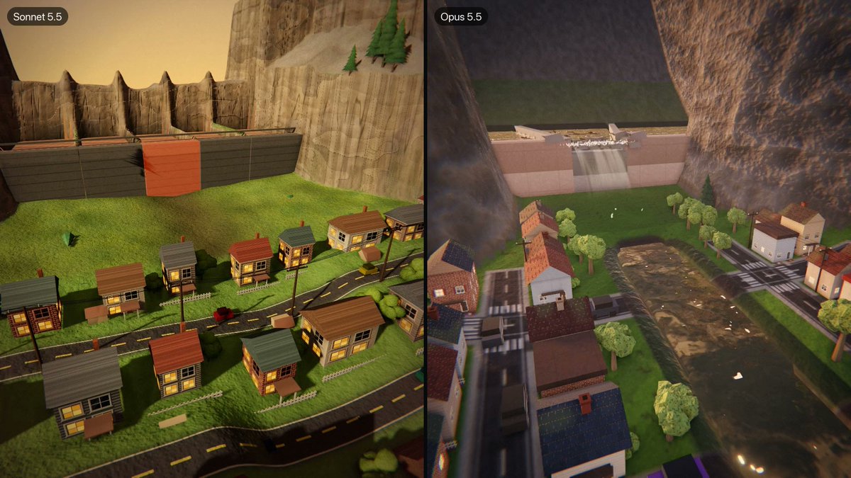 Opus 5.5 vs Sonnet 5.5: rebuilding a Three.js flood city demo