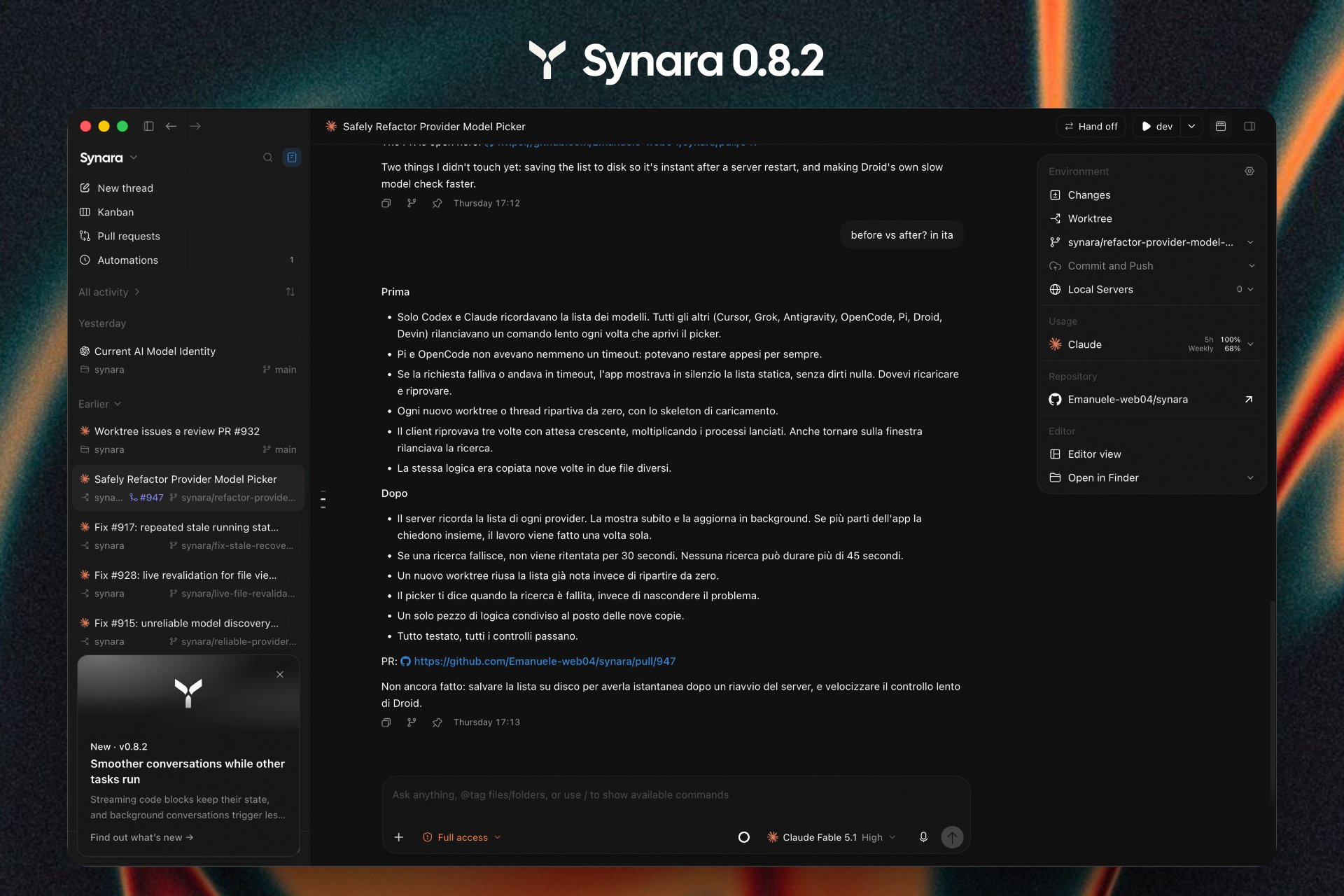 Synara v0.8.2: GPT-6 Astra available with a ChatGPT subscription
