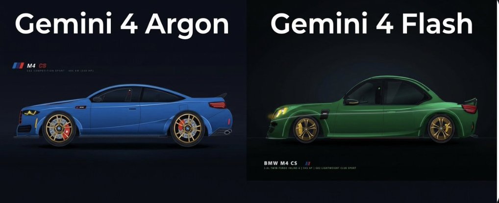 Gemini 4 Argon vs Gemini 4 Flash: same BMW M4 CS SVG prompt compared