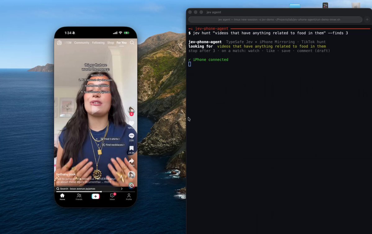 phone-harness + Jev 让 AI 像真人一样操作 iPhone 刷 TikTok