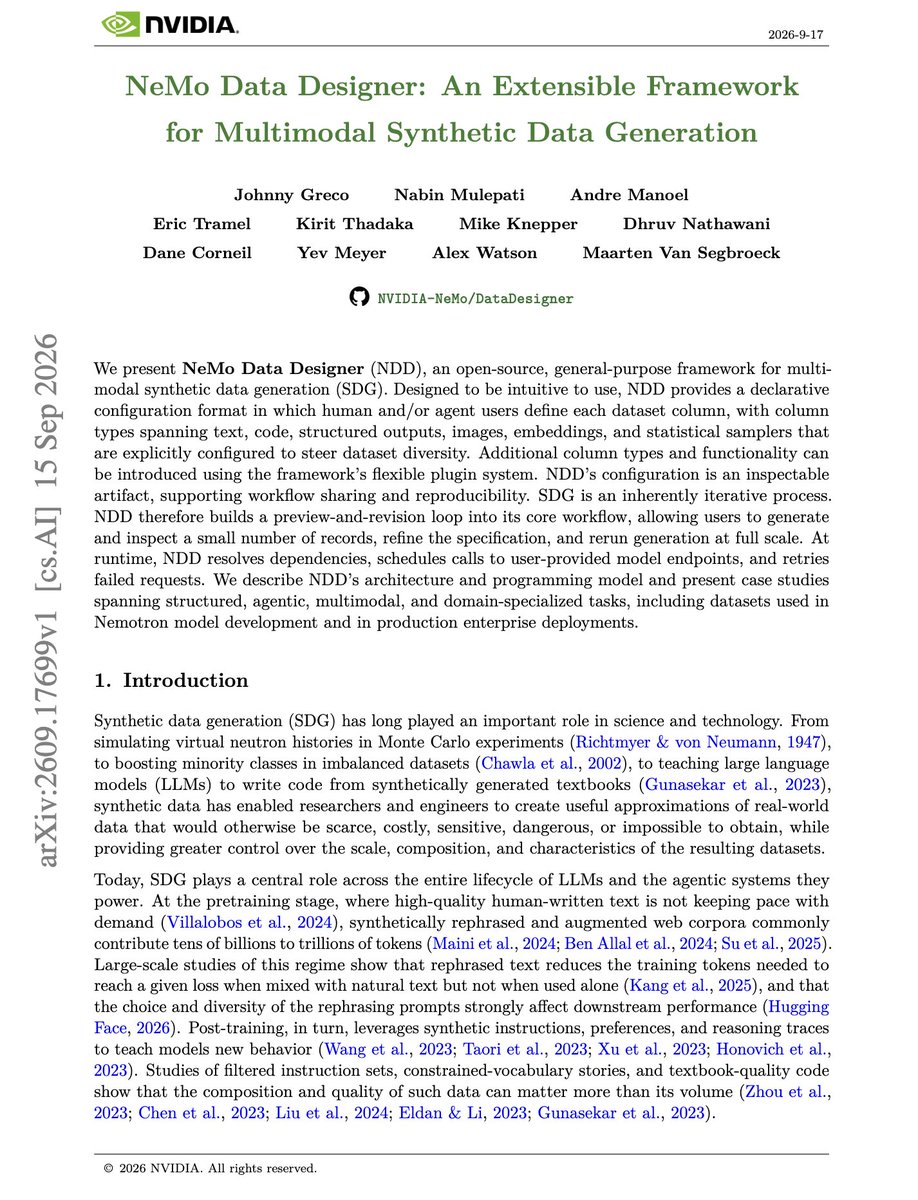 NVIDIA publishes report on NeMo Data Designer synthetic data tool