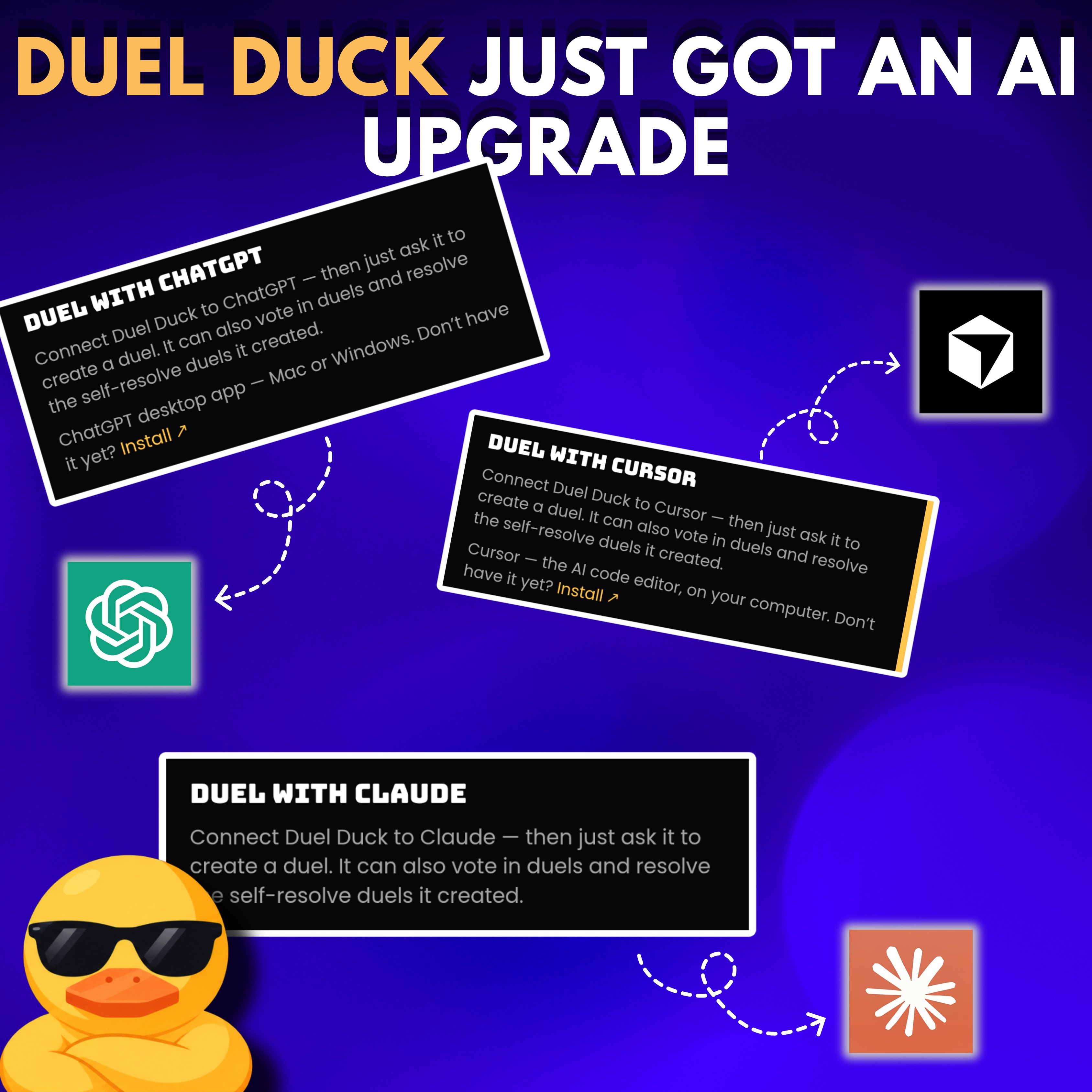Duel Duck 接入 Claude、ChatGPT 和 Cursor