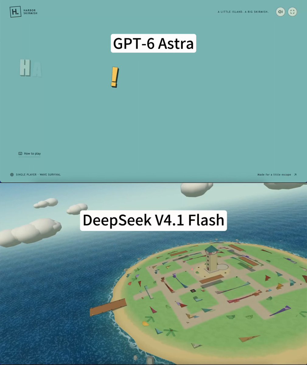 Astra vs DeepSeek V4.1 Flash on the same Three.js task