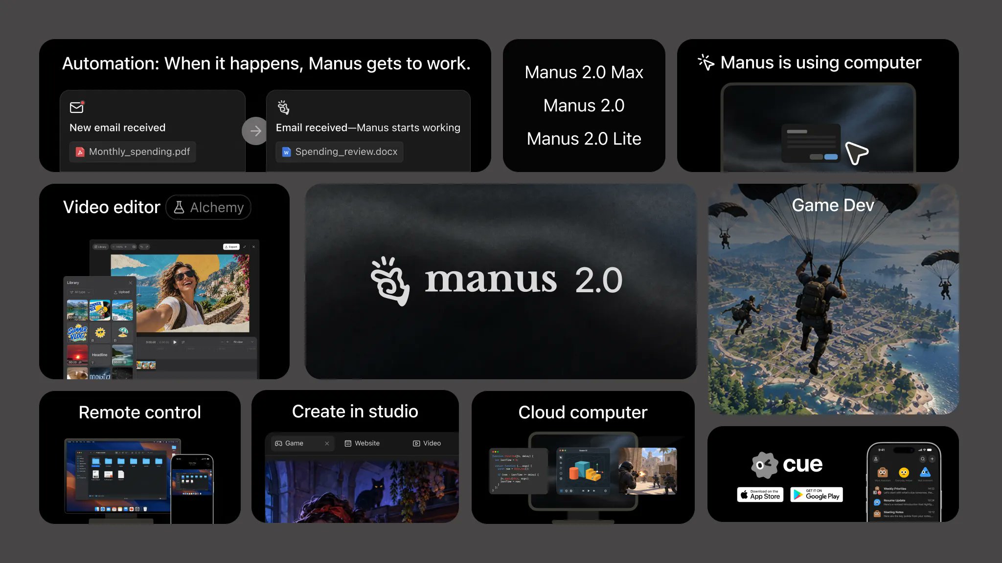 Manus 2.0 全家桶盘点:Cue 独立 App 亮相