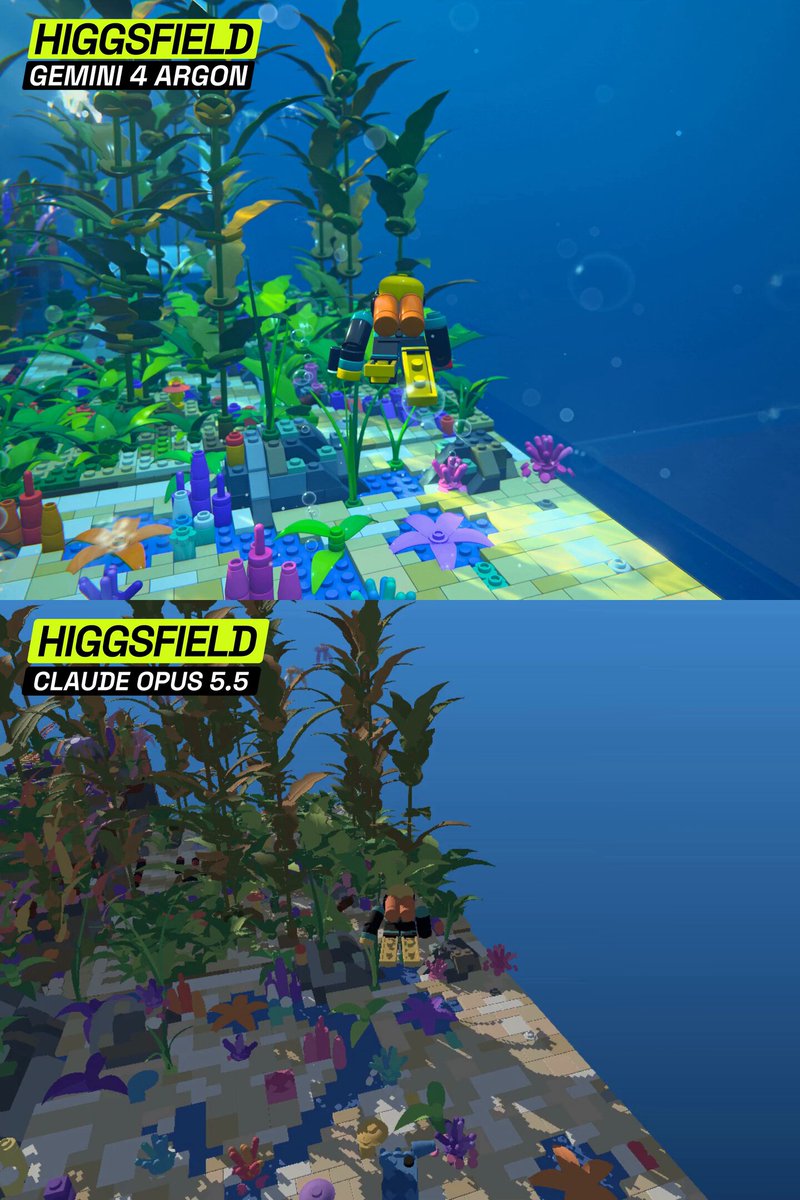 Higgsfield 一次生成水下第三人称探索 3D 世界