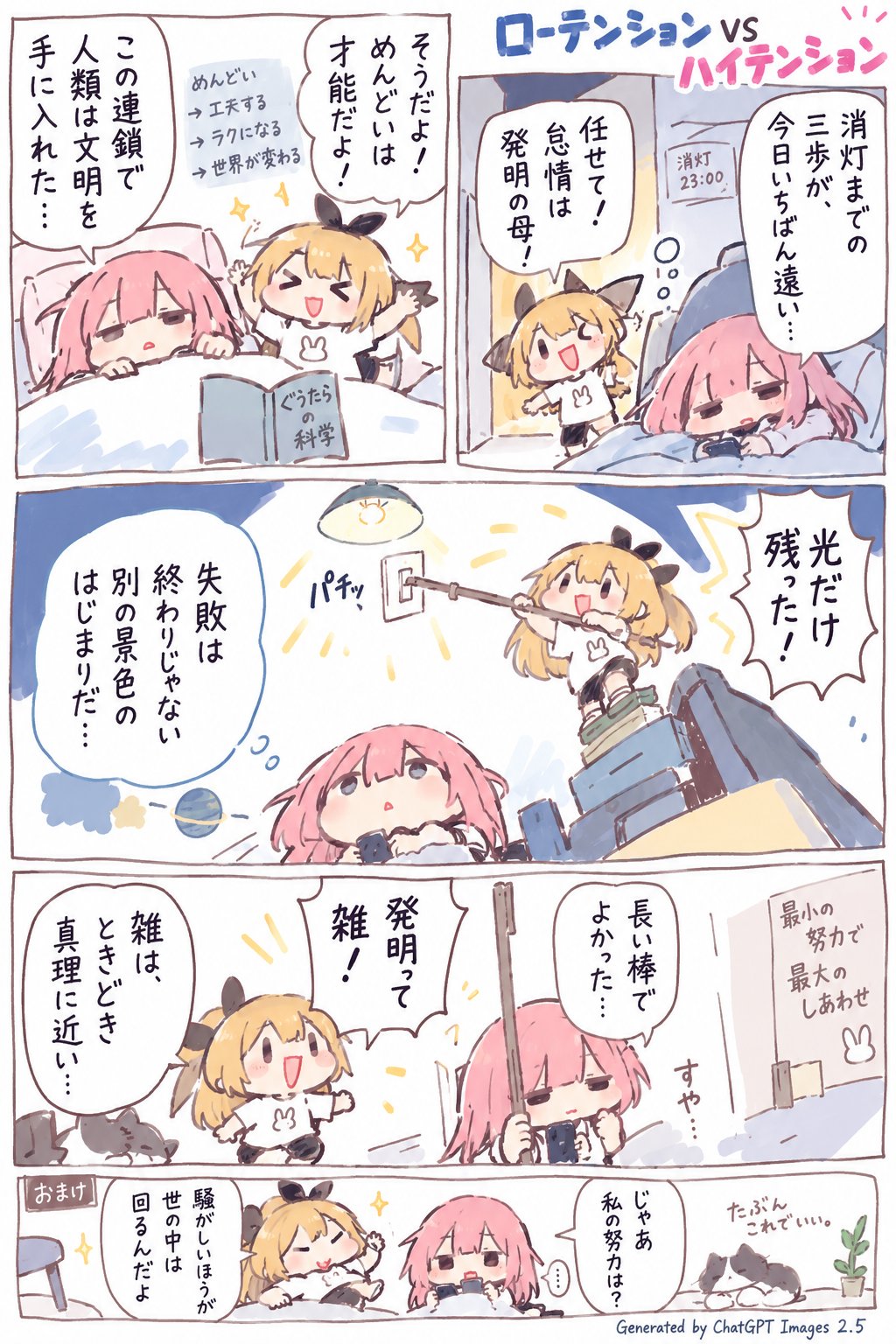 ChatGPT Images 2.5 prompt for a scribbly four-panel manga