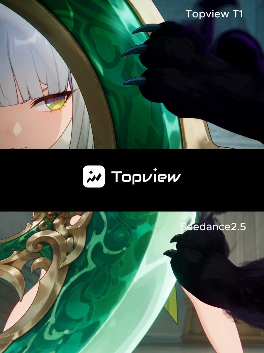 Topview T1 与 Seedance 2.5 同提示词 30 秒生成对比