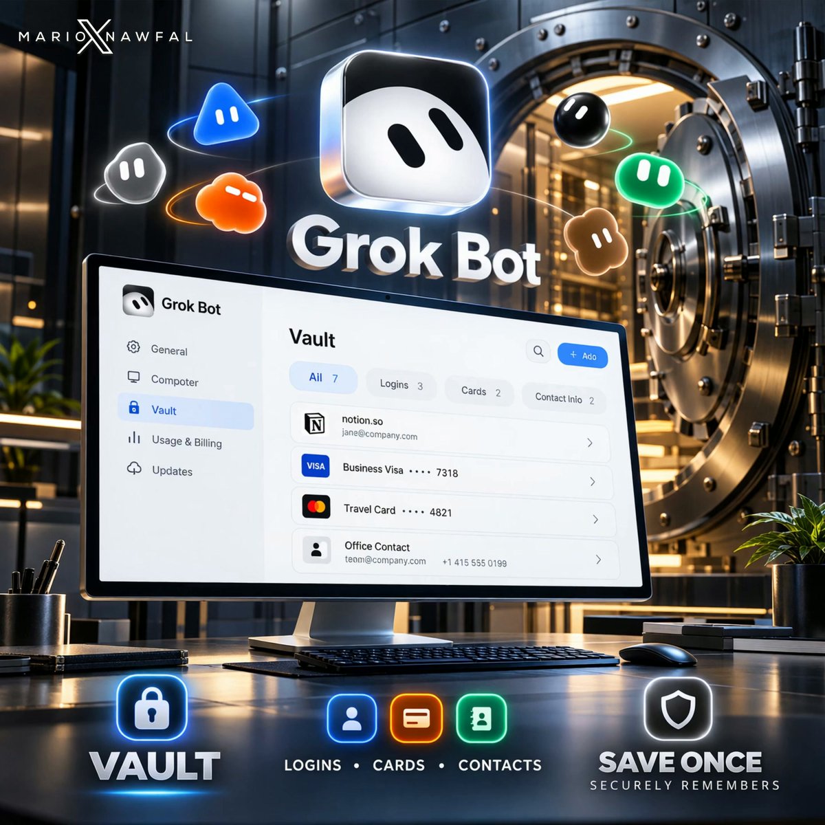 Grok Bot Vault: autofill logins and payment cards