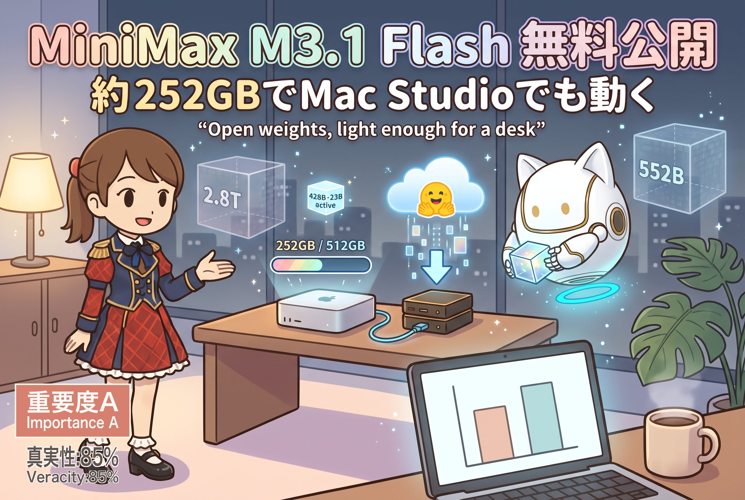 M3.1 Flash 开源权重：428B MoE、4bit 约 252GB，Mac Studio 可跑