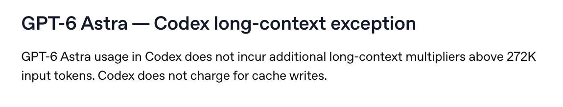 OpenAI confirmed no long-context surcharge for Astra in Codex