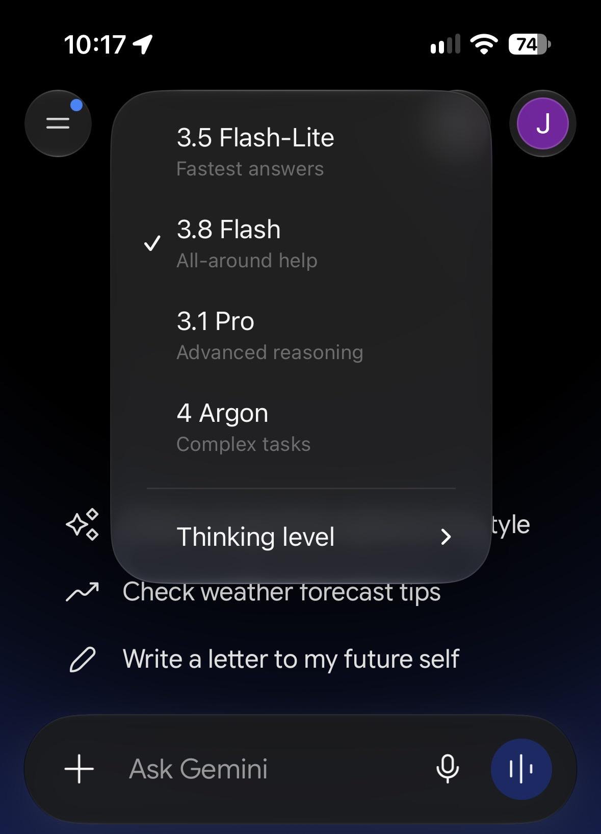 Pro users spot Gemini 4 Argon in the model selector