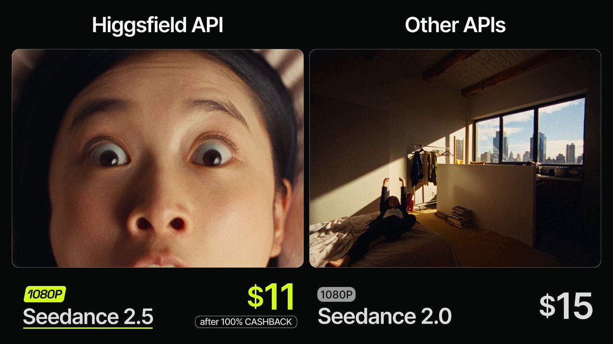 Higgsfield 上线美国节点 Seedance 2.5 1080p API