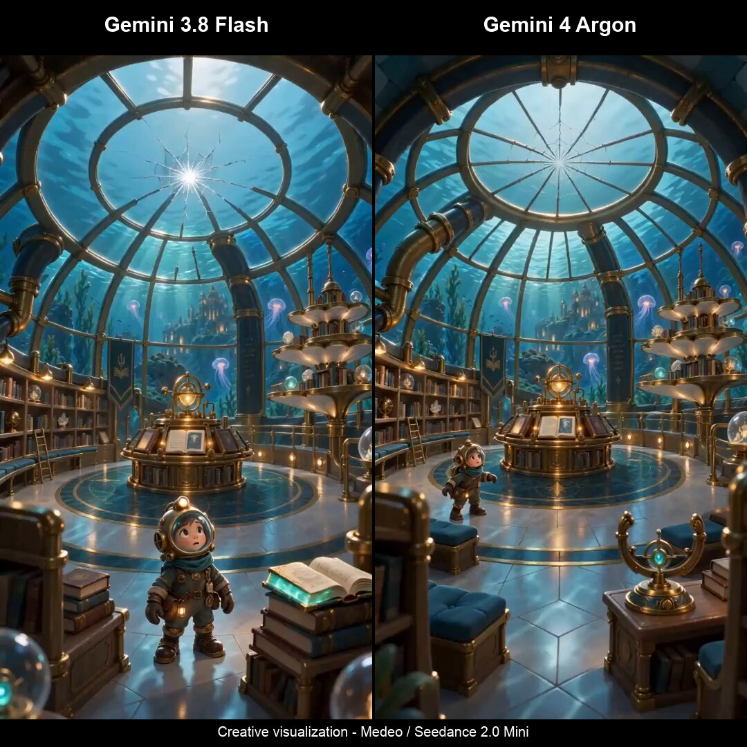 Underwater library short film compares Gemini 4 Argon with 3.8 Flash
