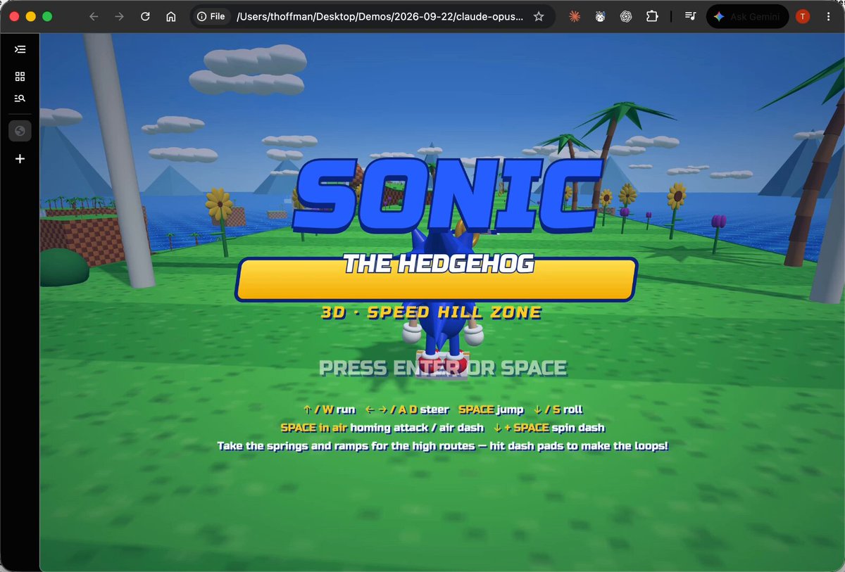 Sonic-style animation generated by Opus 5.5