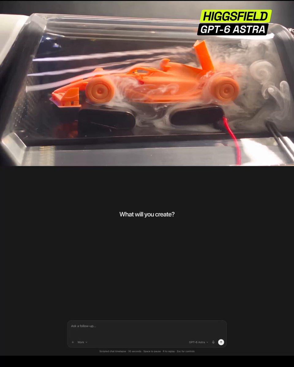 Higgsfield 让 GPT-6 Astra 建模赛车并 3D 打印迭代