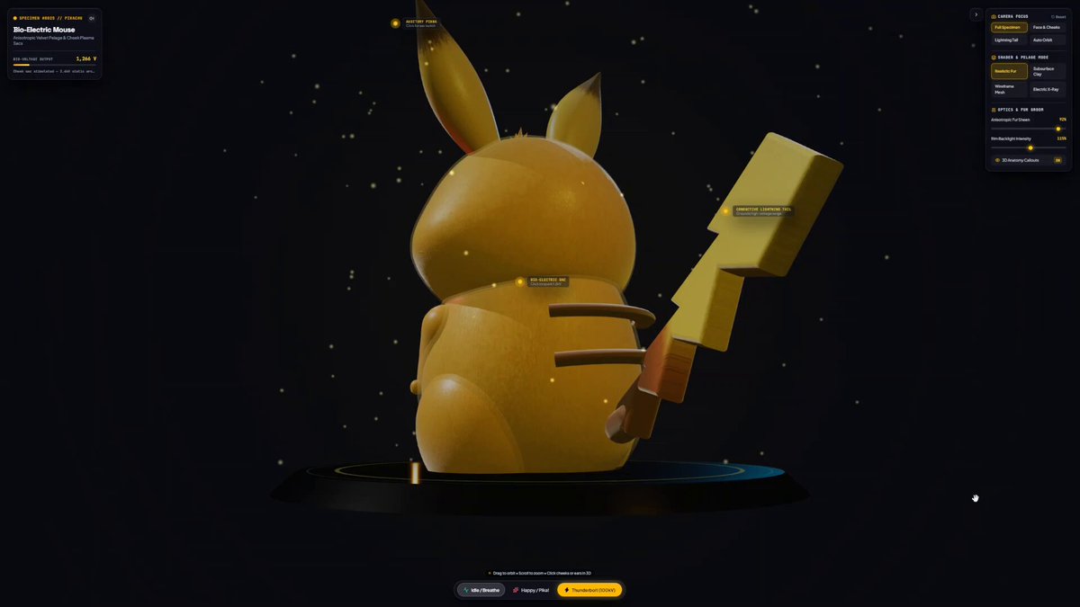 Gemini 4 Pro 生成皮卡丘 3D 视频