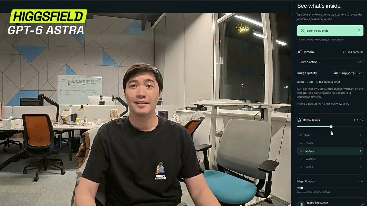 Higgsfield 演示摄像头实时 X 光透视效果