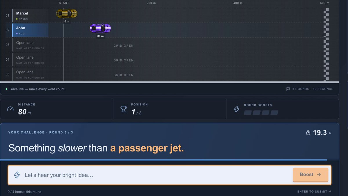 用 Jev 做的语义打字赛车游戏 Wordshift