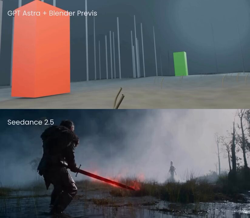 GPT-6 Astra and Blender turn placeholder geometry into a cinematic horror shot