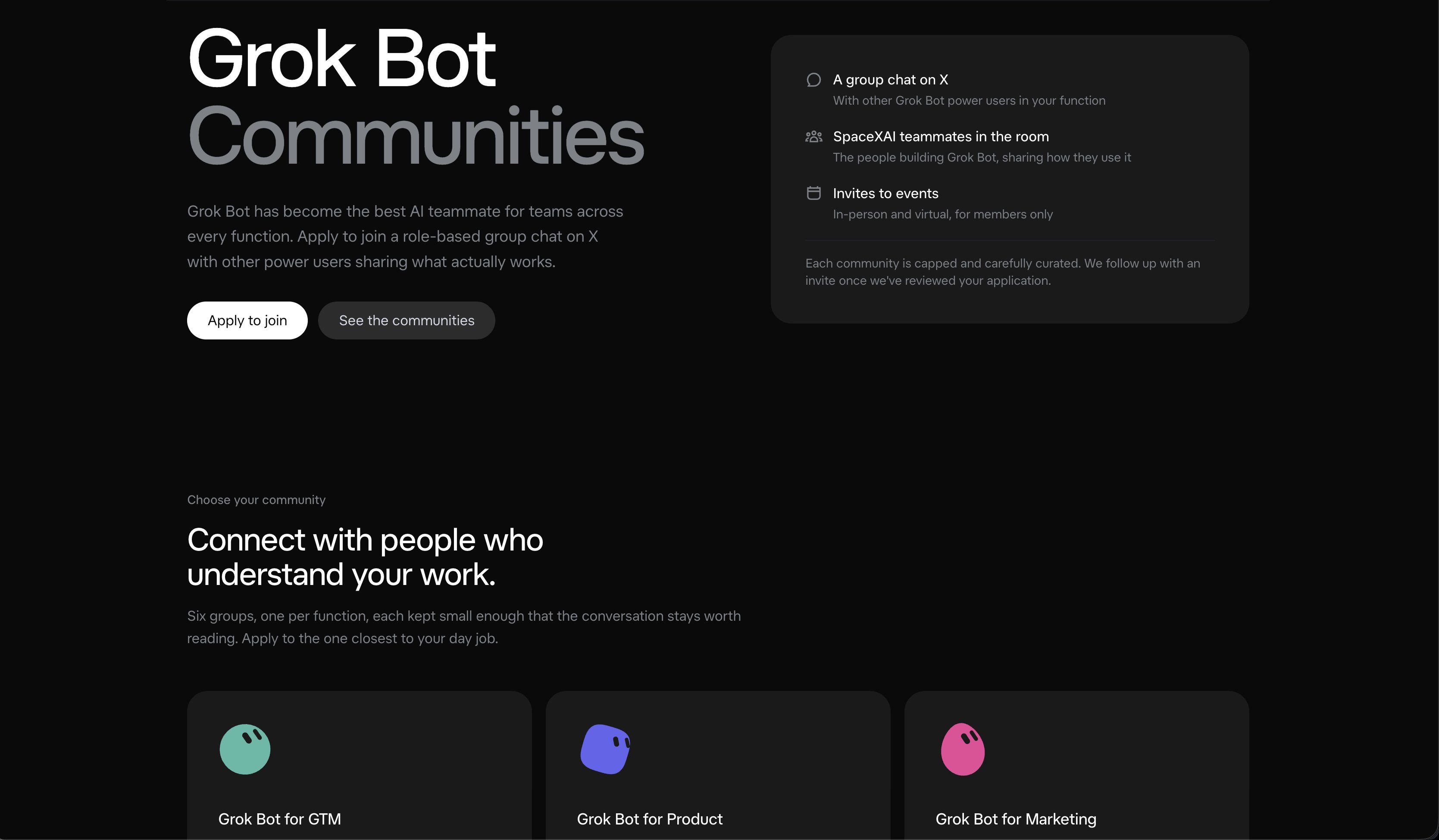 SpaceXAI 官网上的 Grok Bot 社区页面