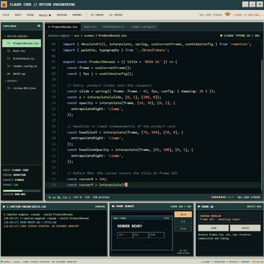 Claude Code plus Remotion turns a text editor into a motion studio