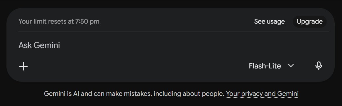 Gemini 4 Argon hits rate limits after 5-6 prompts, Gemini Pro subscriber says